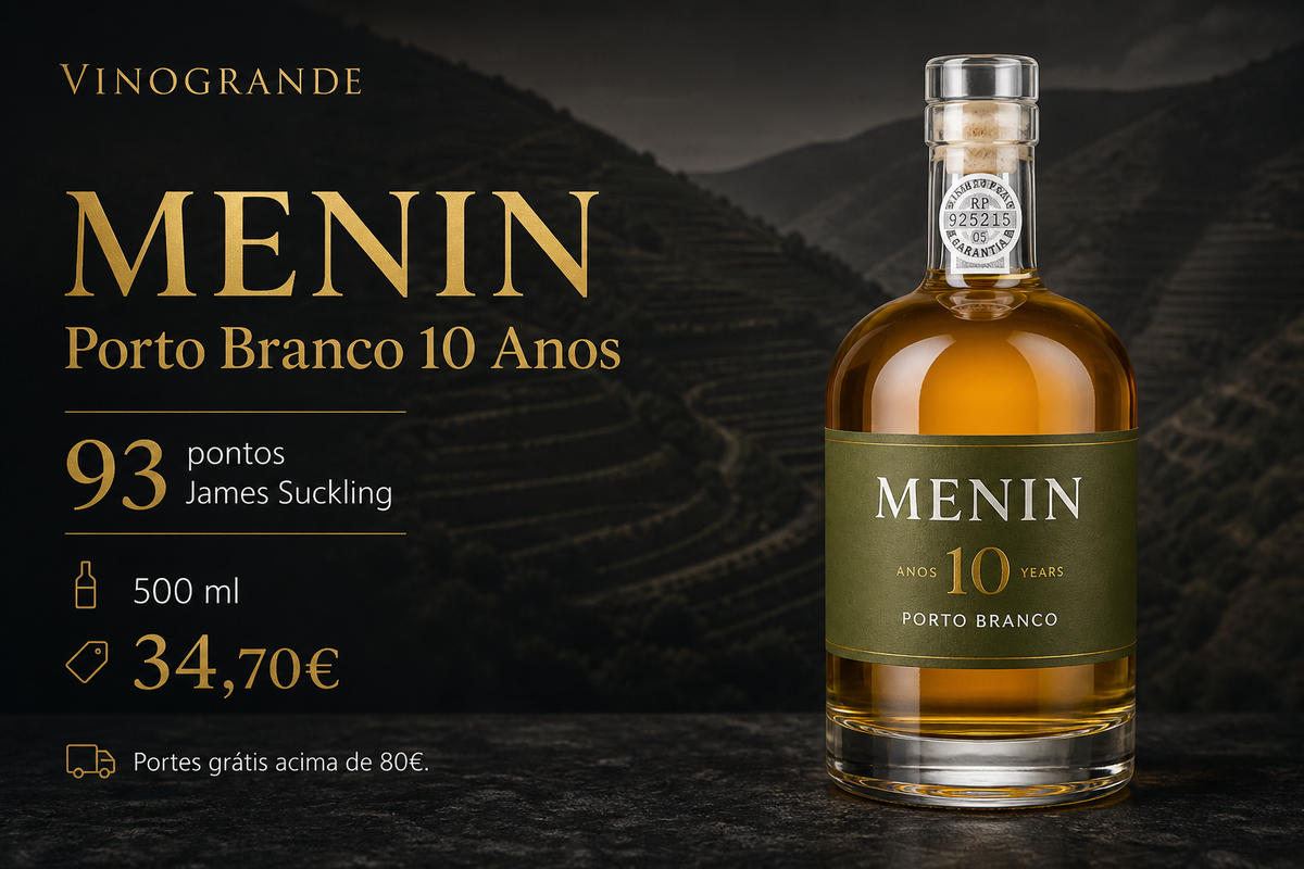 Porto Menin 10 Anos White 500 ml: banner rectangular, 93 puntos James Suckling, portada del artículo de Vinogrande