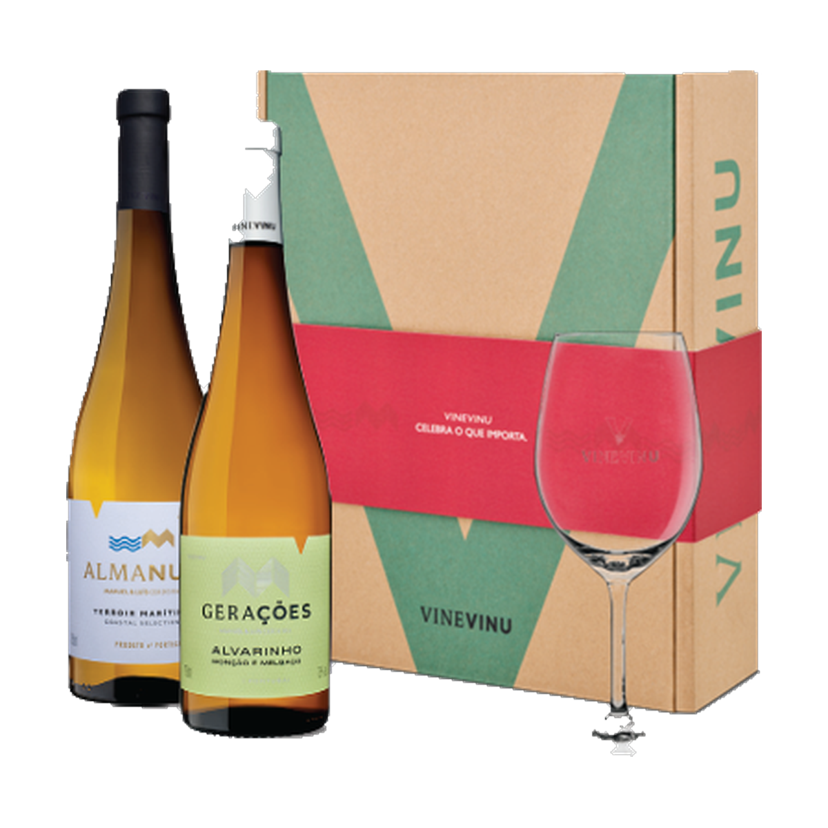 Conjunto Vinevinu 1 gf Almanua + 1 gf Gerações Alvarinho + 1 copo