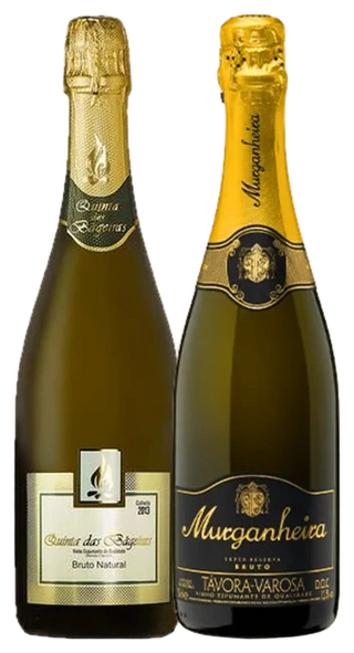 Pack Natal Borbulhas Portuguesas: Quinta das Bágeiras Espumante Bruto Branco y Murganheira Espumante Super Reserva Bruto 2021, uno junto al otro