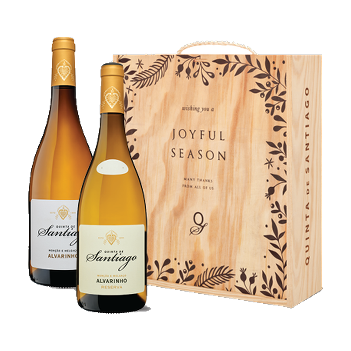 Quinta de Santiago Conjunto 3 gfs c/ Cxa de madeira (2 gfs de Alvarinho Reserva + 1 gf de Alvarinho)