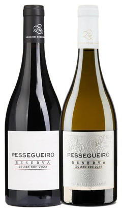 Pack Natal Quinta do Pessegueiro Reserva: Pessegueiro Reserva Red 2023 and Reserva White 2024, side by side